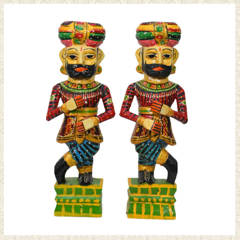 Rajasthani Wood Carving: Decorative Guardsman Sculpture small