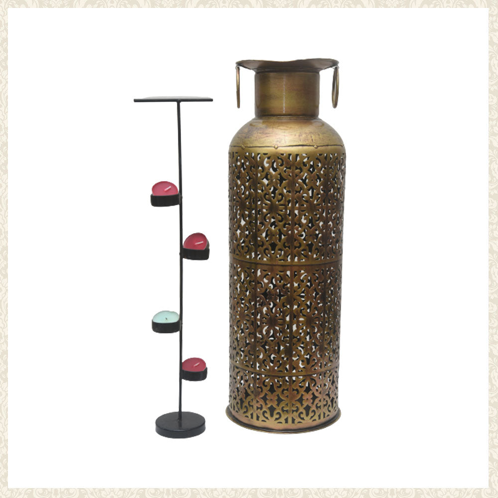 Gold Iron Mia Pillar Vase 4 T-Lights Candle Holder