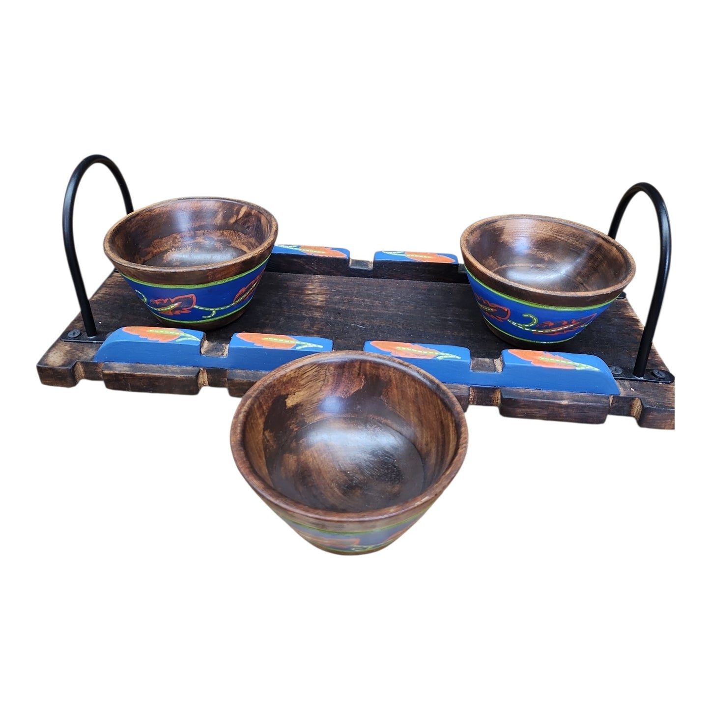 Wooden Tray and 3 wooden Serving Bowls