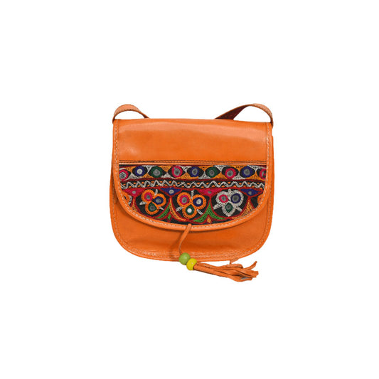 Handmade Leather should bag with abla print