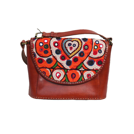 Brown Leather Shoulder Bag with Abla Design
