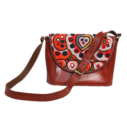 Brown Leather Shoulder Bag with Abla Design