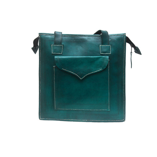 Handmade Green Square Goats Leather Bag