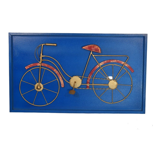 Handmade Metal Bicycle in a Blue Wooden Frame