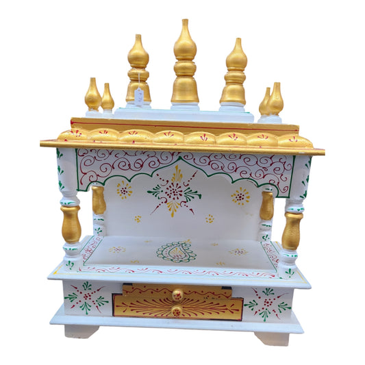 Handmade Mango Wood Temple (CMMW21) White, Gold, Green