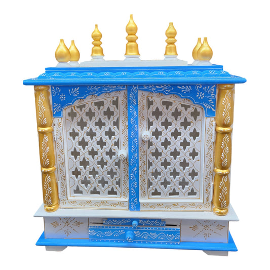 Handmade Mango Wood Temple With Door (CMMW24) Blue,White Gold