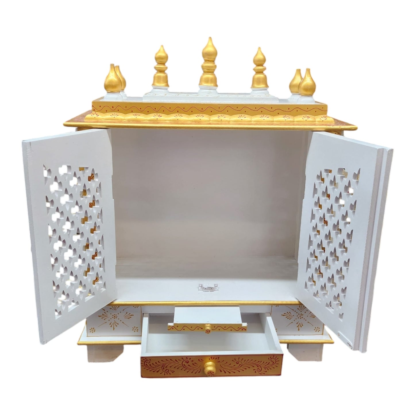 Handmade Mango Wood Temple With Door (CMMW26)White and Gold