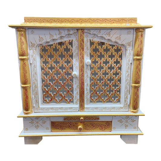 Handmade Mango Wood Temple With Door (CMMW26)White and Gold