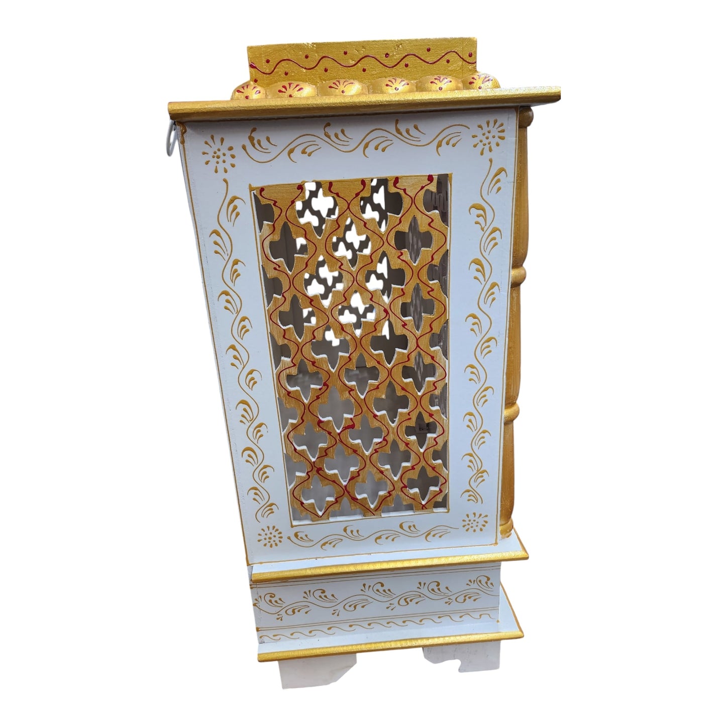 Handmade Mango Wood Temple With Door (CMMW26)White and Gold