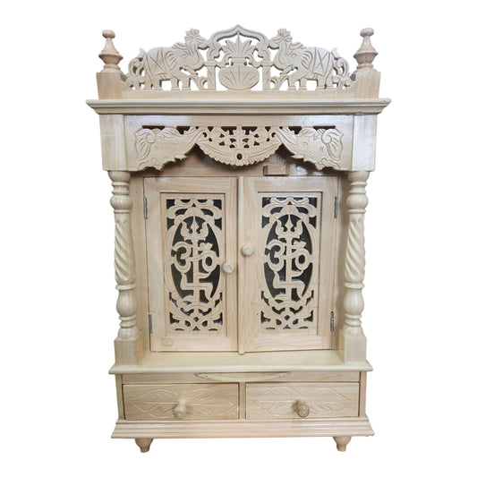 Handmade Sevan Wood Temple with Trishul, Aum Door (CMSW15)