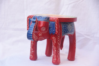 Multi colour hand Painted wooden elephant shapes stool