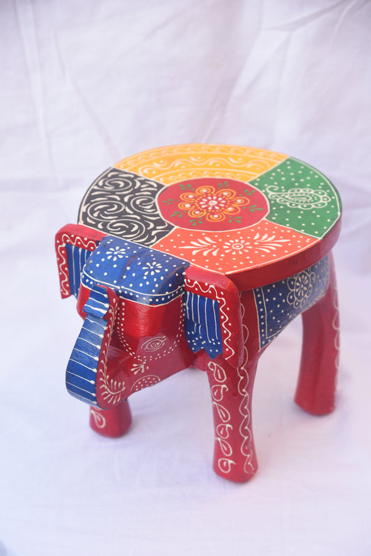 Multi color hand Painted wooden elephant shapes stool