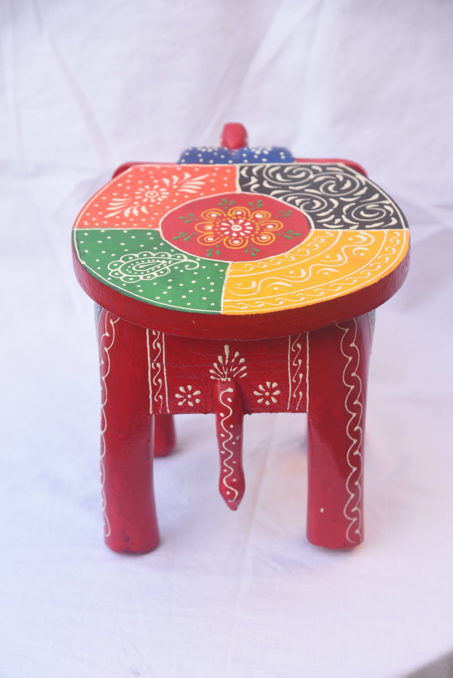 Multi colour hand Painted wooden elephant shapes stool