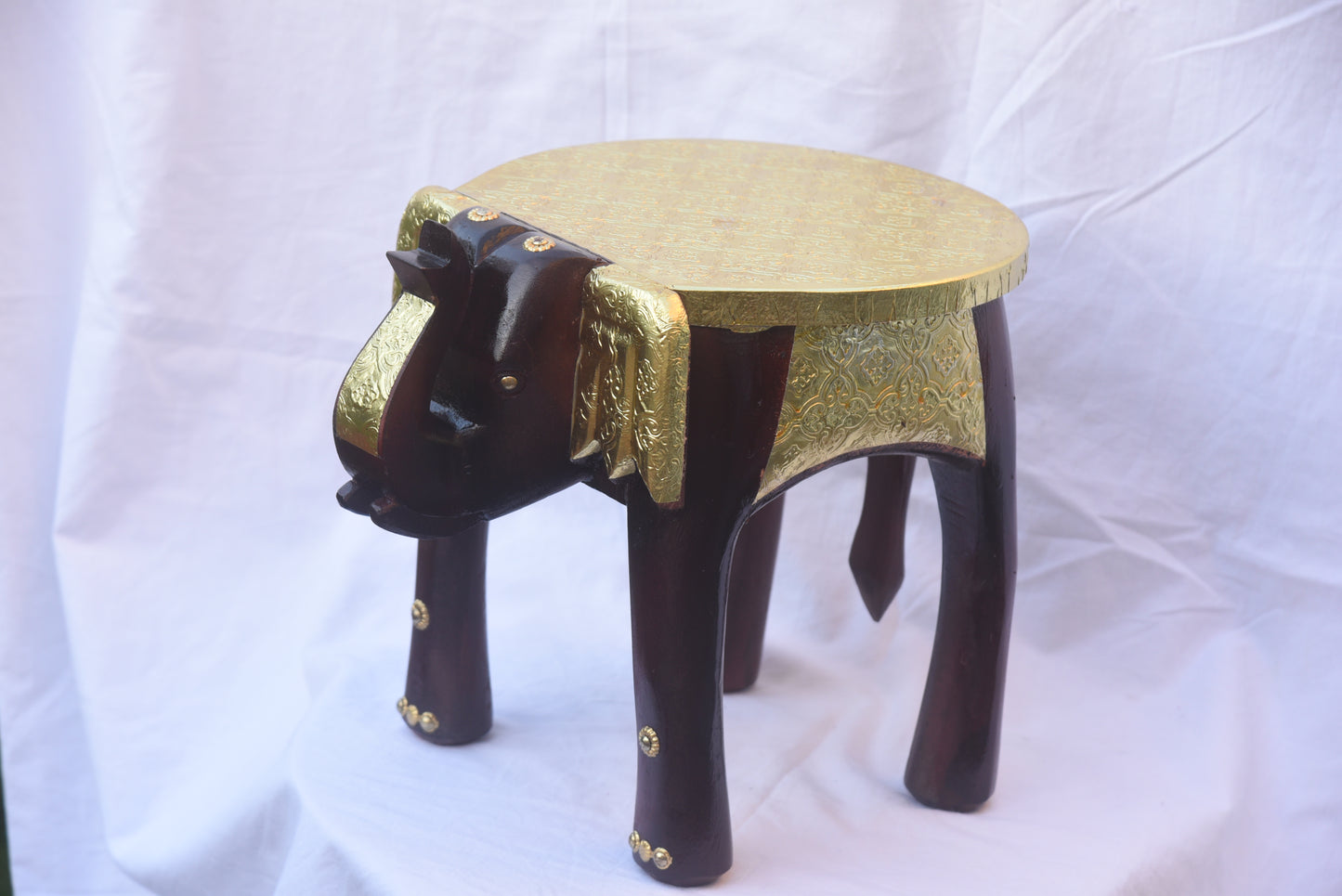 Hand painted brass plated elephant decorative stool