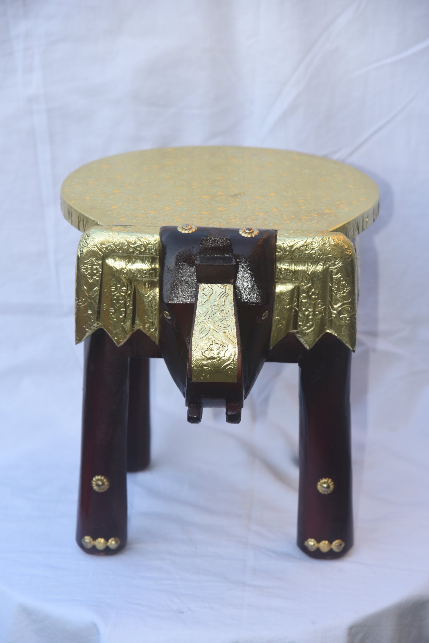 Hand painted brass plated elephant decorative stool