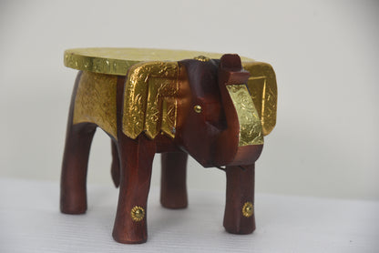 Hand painted brass plated elephant decorative stool