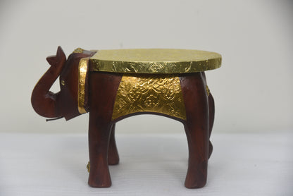 Hand painted brass plated elephant decorative stool