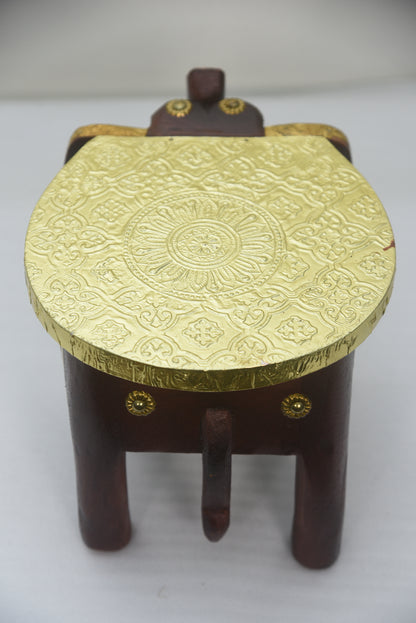 Hand painted brass plated elephant decorative stool