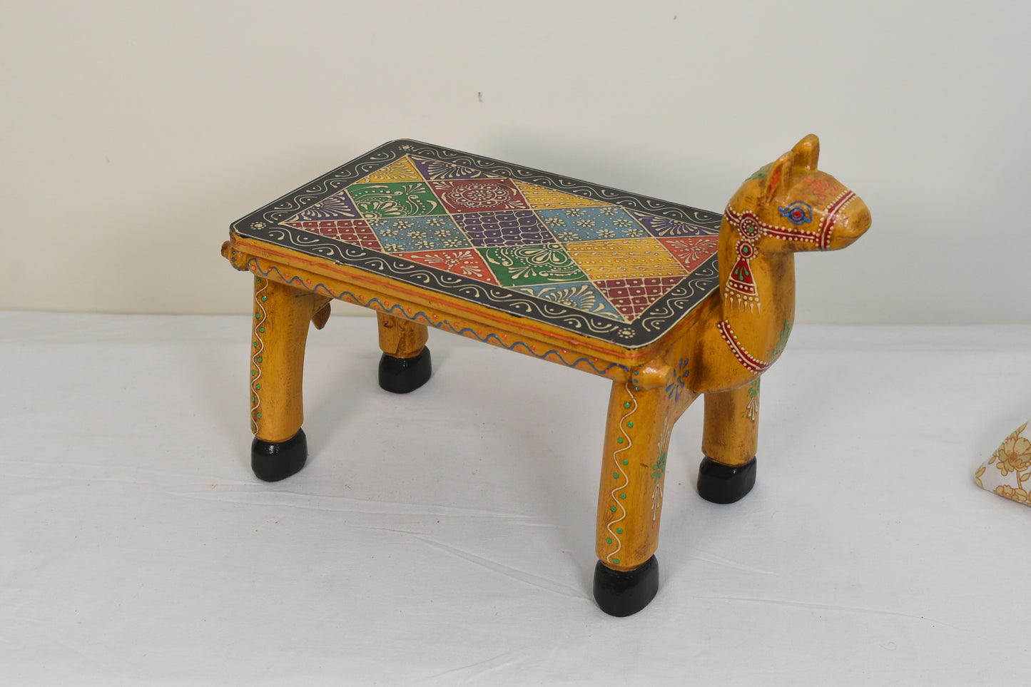 Multi colour hand Painted wooden camel shapes stool