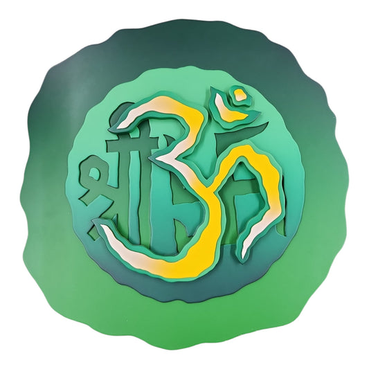 Om Shree Wooden Wall Frame Green