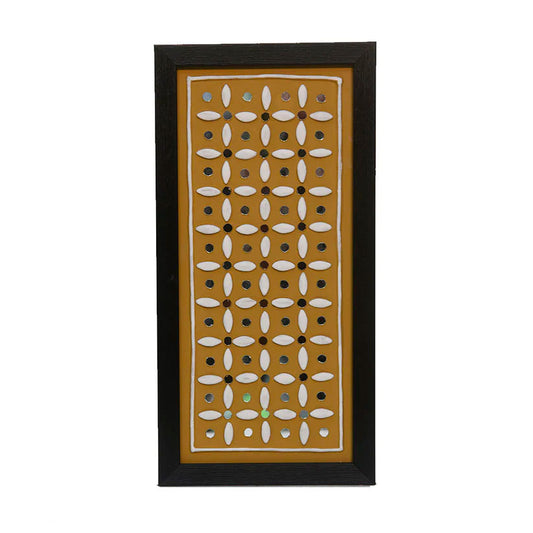 Handmade Lippan Art Wall Frame with Mud Design With Glass Chips LONG WHITE FLOWERS