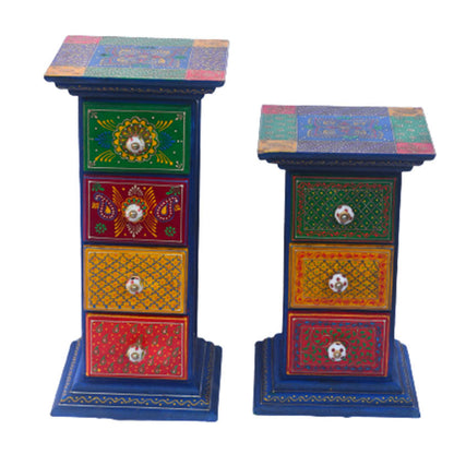 Handmade Mango Wood Tiered Drawers with Hand Painted Design