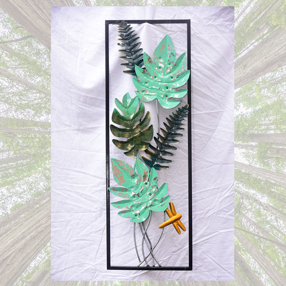 Wall Metal Wall Art Sculpture Three-Dimensional Wrought Iron Hand-Painted Green Plant Wall Hanging