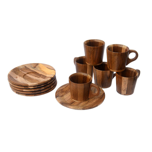 Handmade Bamboo Cups with handles and Saucers