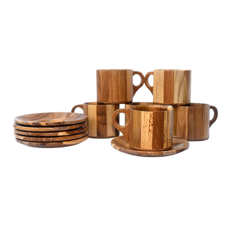 Handmade Bamboo Cups with handles and Saucers