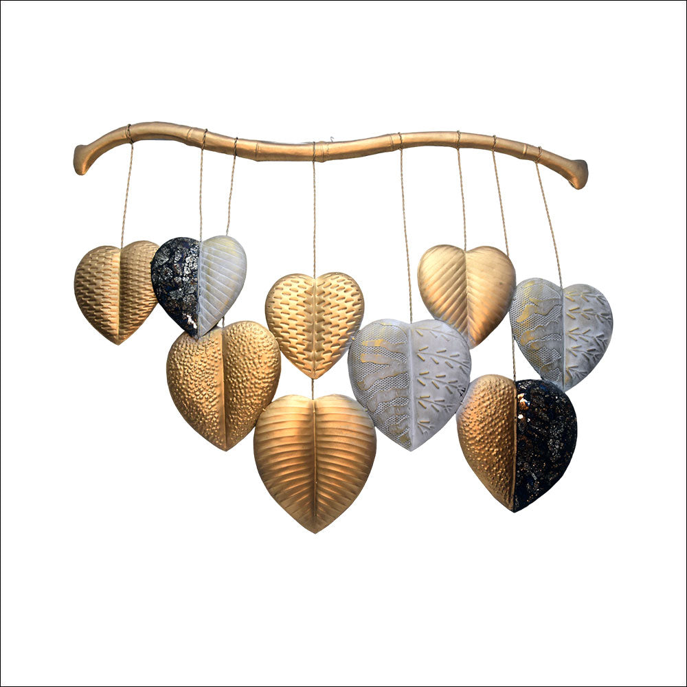 Handmade Heart-shaped Wall Art in Gold, Silver and Black