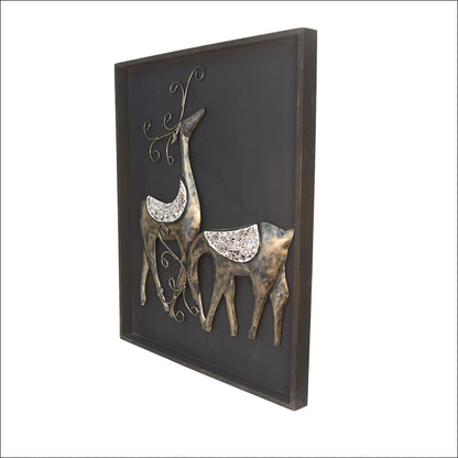 Handmade Sculpted Deer Wall Art in Black Frame