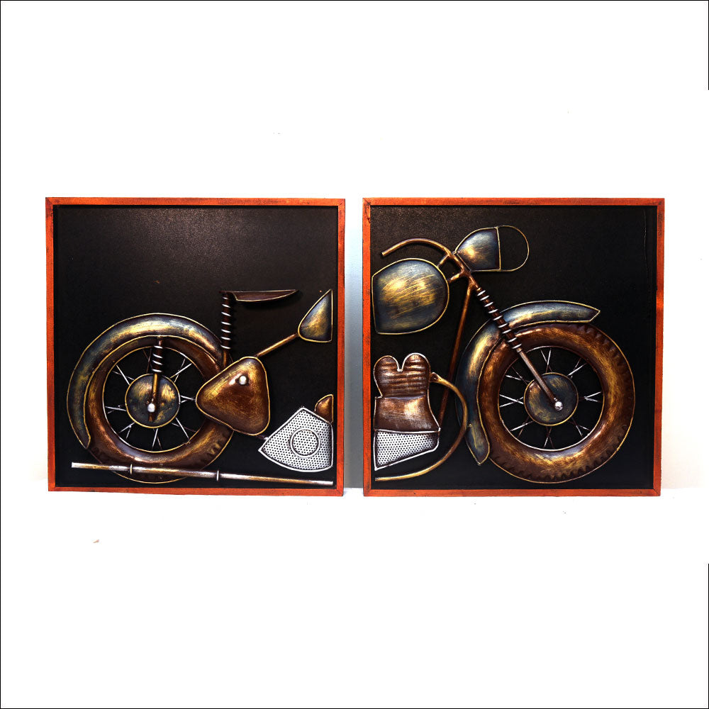 Handmade Set of Two Framed Motorbike