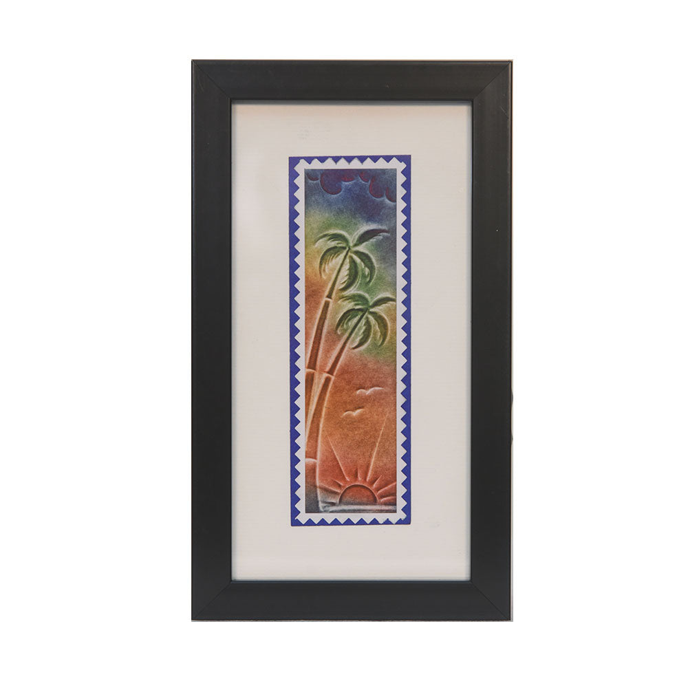Tropical Tranquility: Nail Art Frame with a Beautiful Sunset and Palm Tree