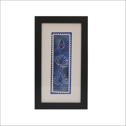 Handmade Nail Art Framed Blue Lotus Flowers