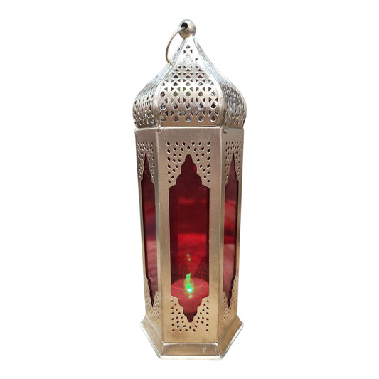 Medium Lantern T-Light in Gold/Red