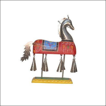 colorful Wooden Iron Metal handcrafted horse with bells painted home table Decor