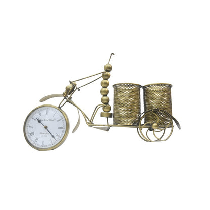 Handmade Metal Bike with Watch and Pen Holder for Desk