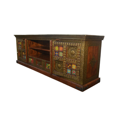 Vintage Wooden TV Cupboard with Hand-Painted Brass Work