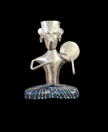 Elegant Classic Silver color Tribal Musician for gifting Decorative showpiece