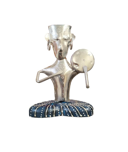 Elegant Classic Silver color Tribal Musician for gifting Decorative showpiece