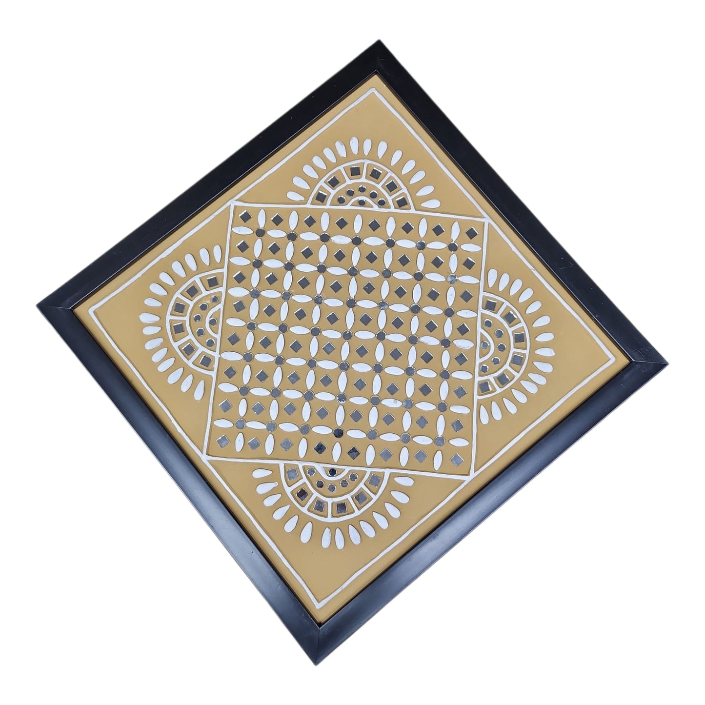 Lippan Art Wall Frame with Mud Design With Glass Chips DIAMOND & HALF MOON