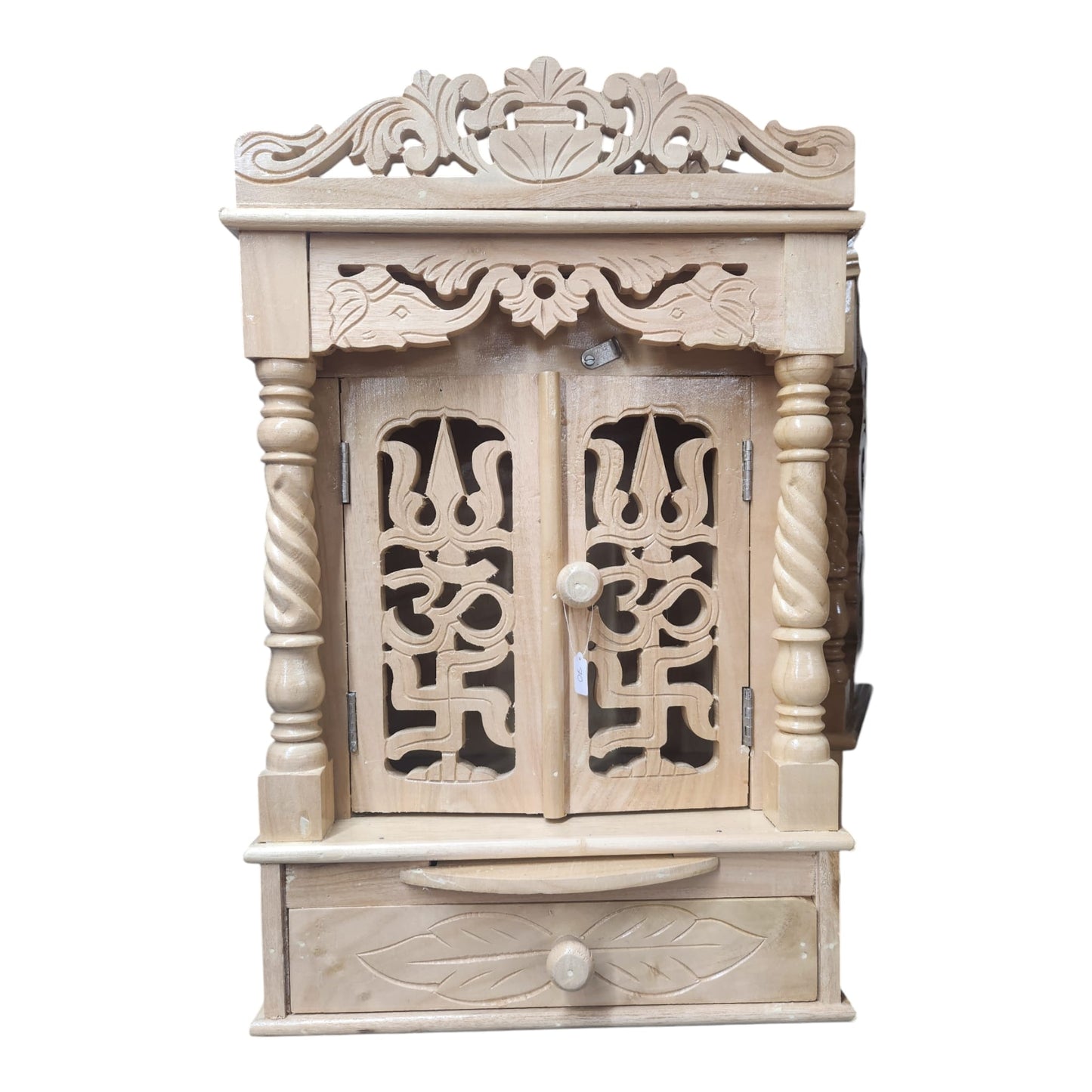 Handmade Sevan Wood Temple with Trishul, Aum Door (CMSW12)