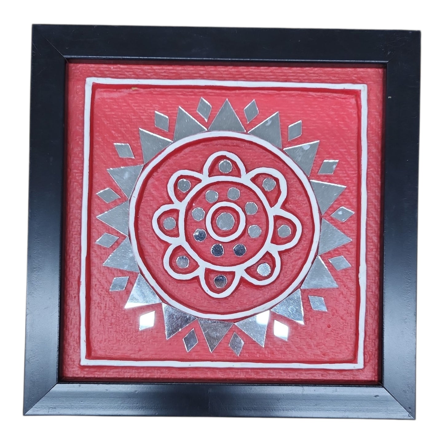 Lippan Art Red Wall Frame with Mud Design