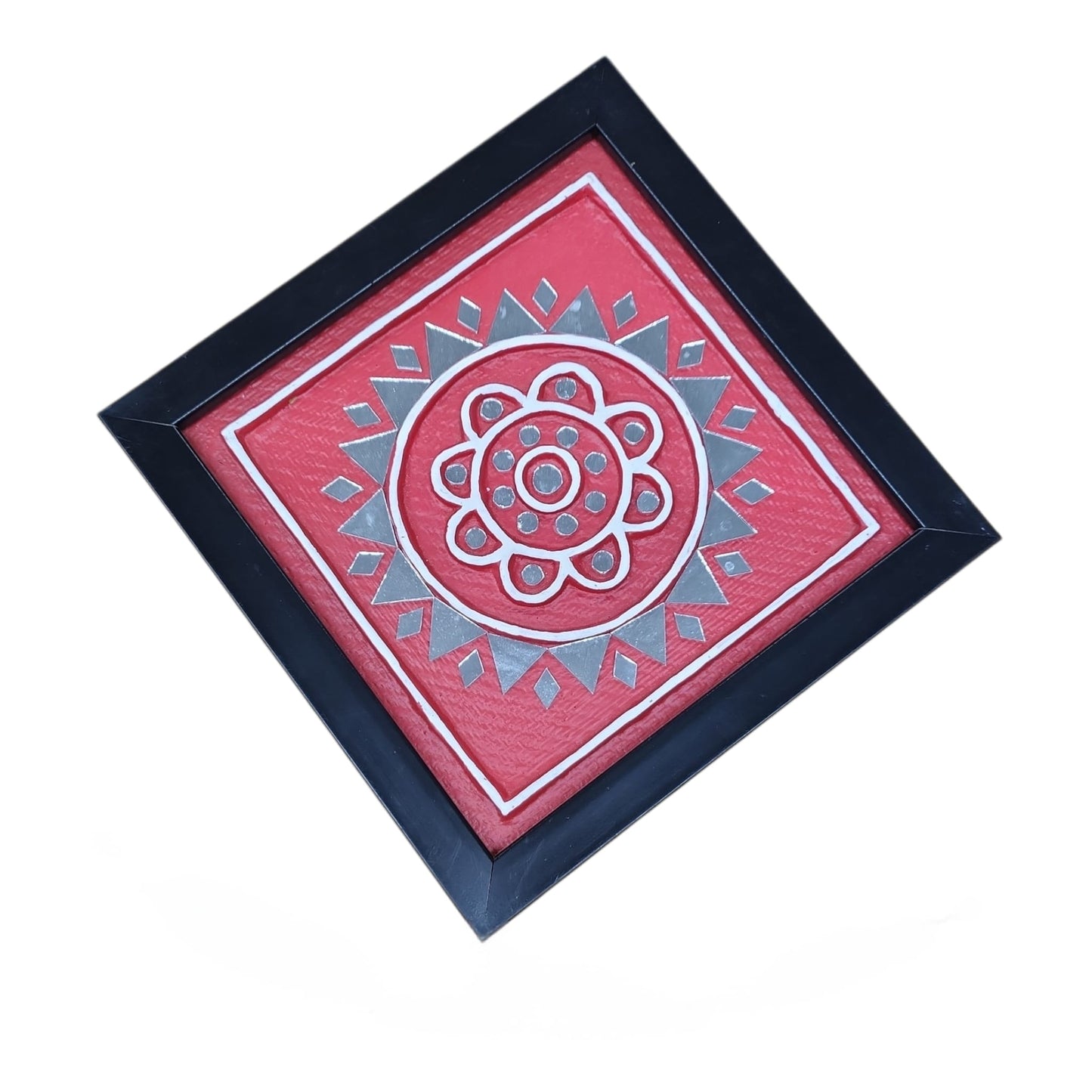 Lippan Art Red Wall Frame with Mud Design