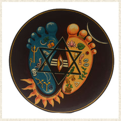 Hand Painted Wooden Plate - 12 Inches with foot of Male and Female Design