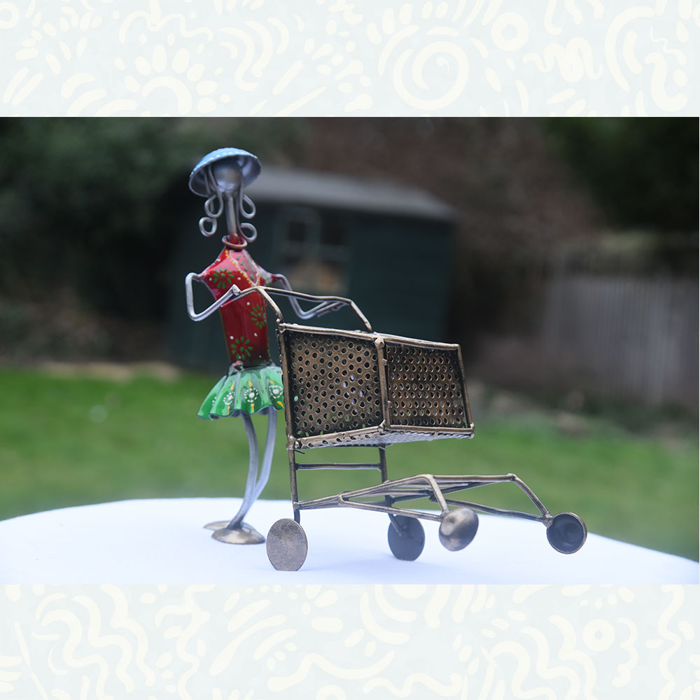 Lady with Shopping Cart Pen Holder or Card Holder