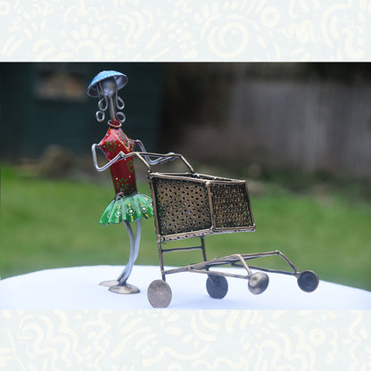 Lady with Shopping Cart Pen Holder or Card Holder