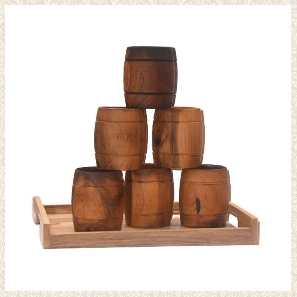 Set of 5 Barrel shaped Cups made from Teak Wood