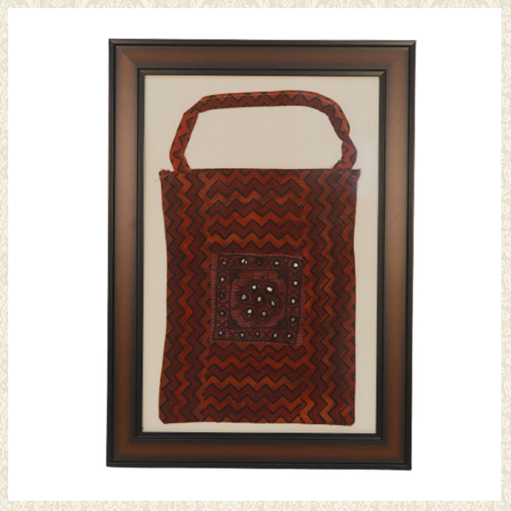 Handmade 15 Year Old Vintage Cloth Bag Framed as Wall Hanging
