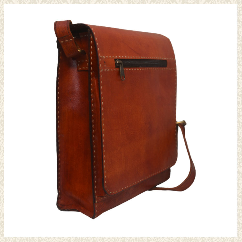 Brown Handmade Leather Bag with Adjustable Strap